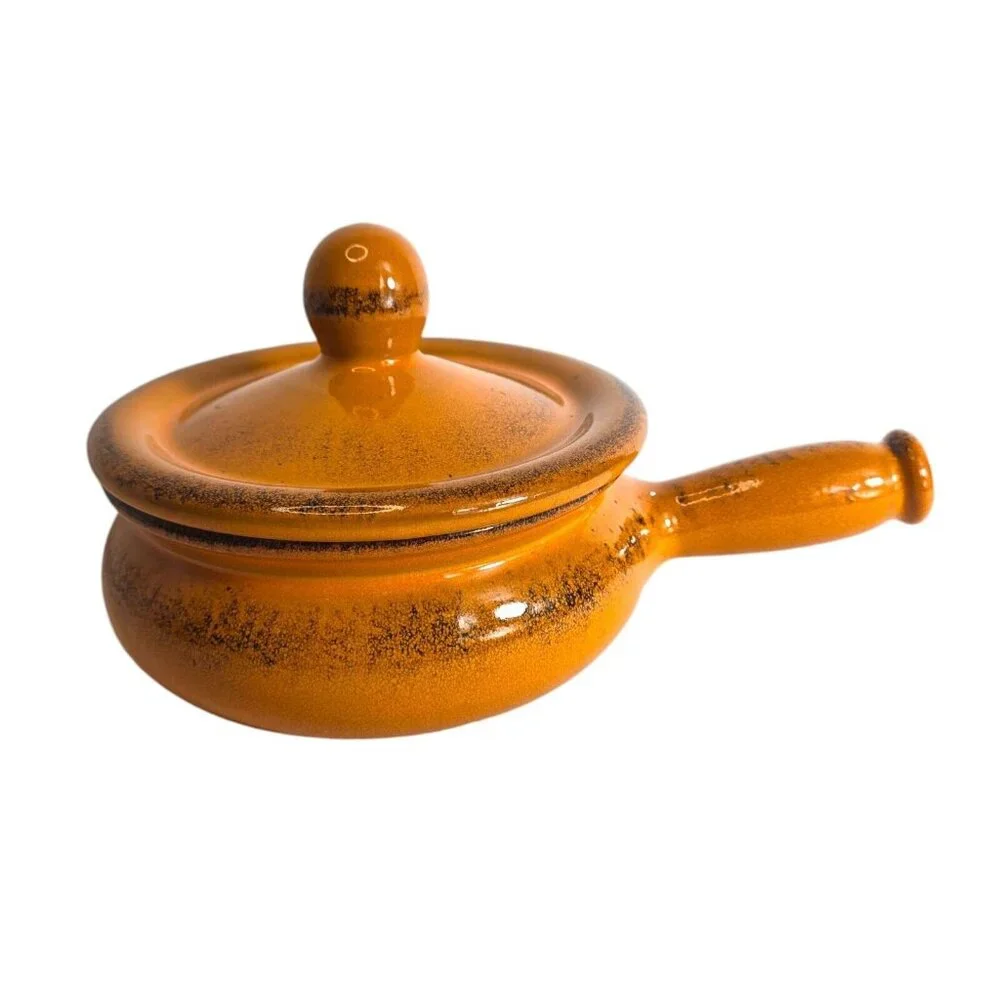 De Silva Orange Casserole Oven Safe Bowl Lid Made Italy Terracotta MCM